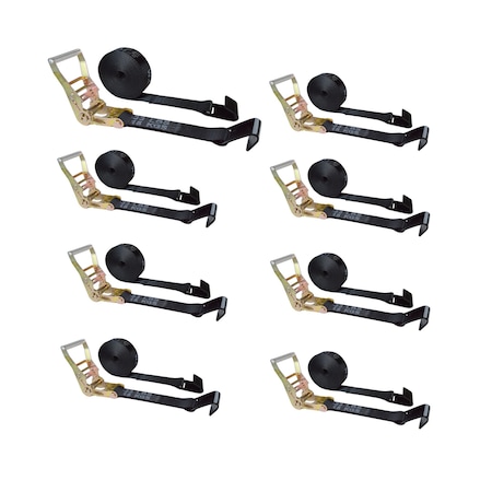 Tie 4 Safe 2" x 30' Ratchet Tie Downs w/ Flat Hooks, WLL, 3,333 lbs., PK8 RT04C-530-M11N-BLK-8